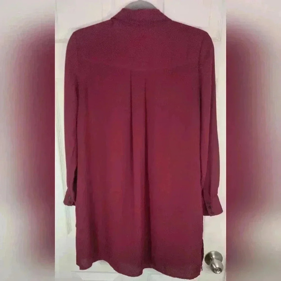 Decree long selve button down lightweight burgundy top size large - Picture 4 of 6